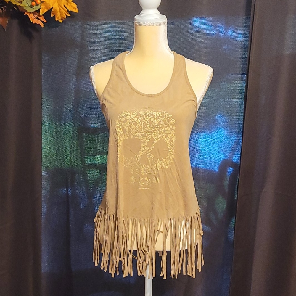 Cute, fringy racerback skull tank L